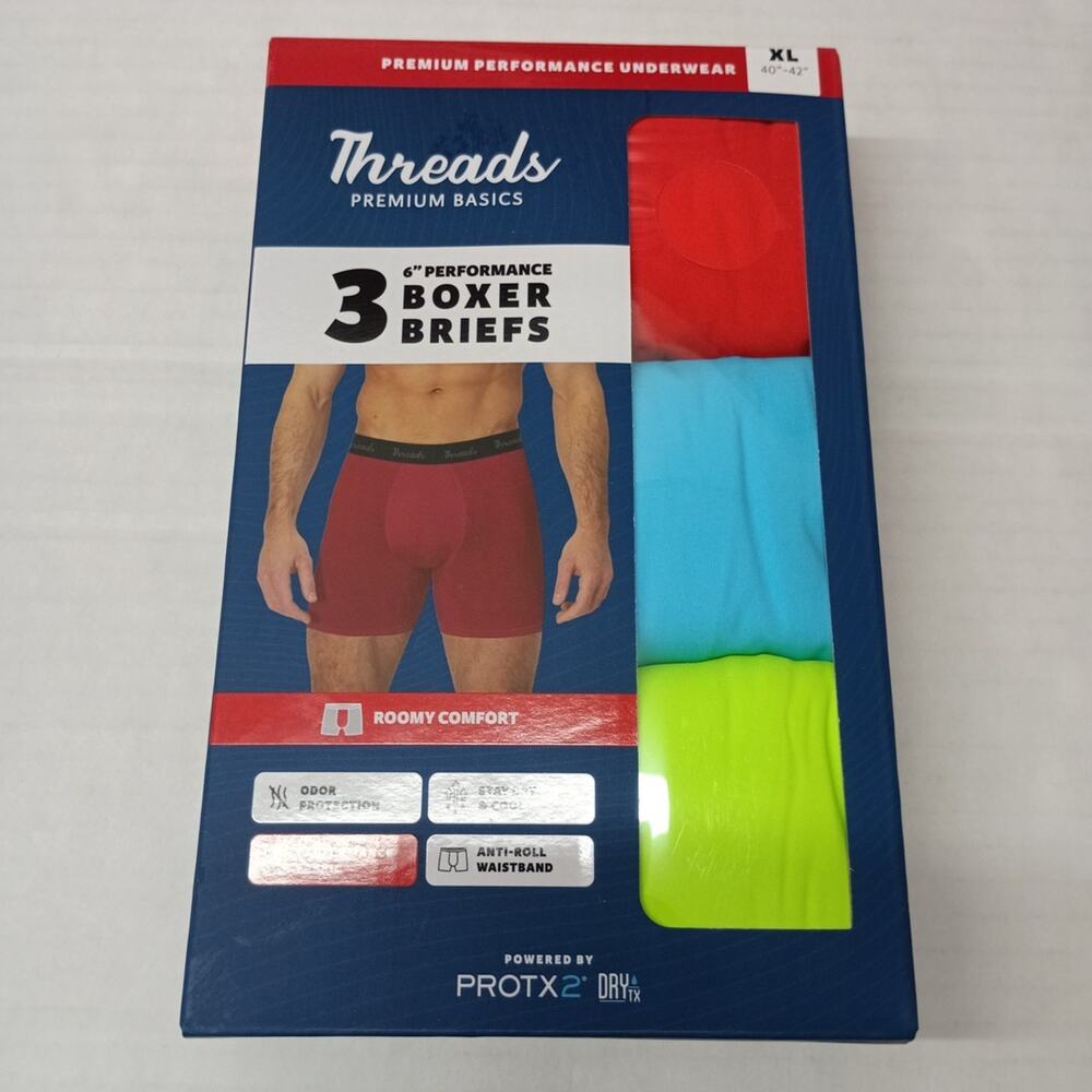 Threads Men's Underwear, 6" Performance Boxer Briefs 3-Pack XL 40"-42" Multi‎